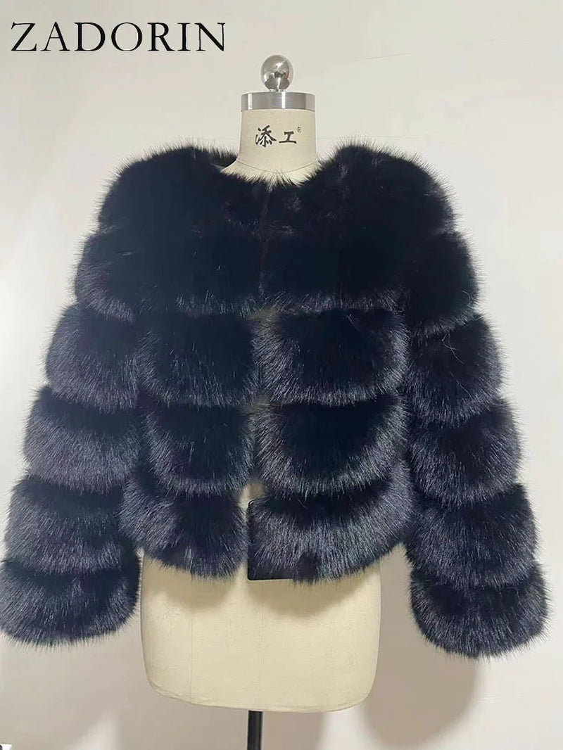 Long Sleeve Faux Fox Fur Coat Women Winter Fashion Thick Warm Fur Coats Outerwear Fake Fur Jacket Woman Clothing