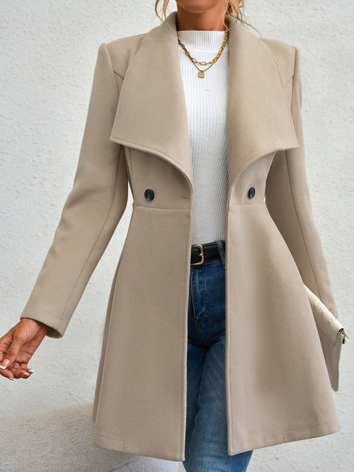 Flirla Waterfall Collar Double Button Overcoat